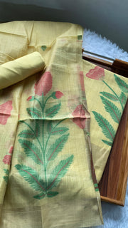 Ethereal Weaves Yellow Soft Cotton Unstitched Suit Set